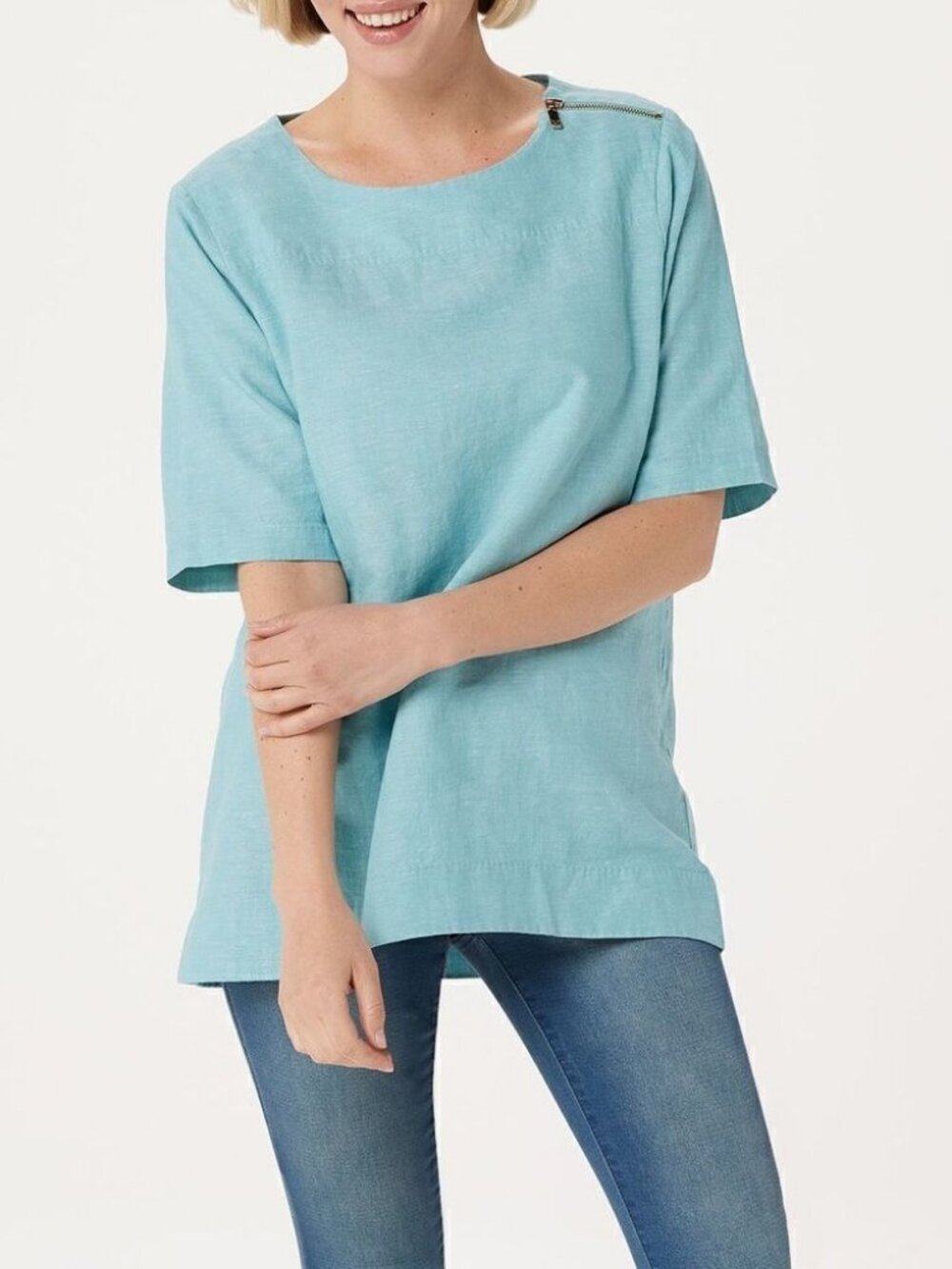 Martha Stewart Linen Blend Elbow-Sleeve Blouse